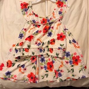 Floral Eyelet Matching Set with Red and Purple Accents